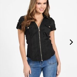 Guess Black Fitted Button Down Blouse